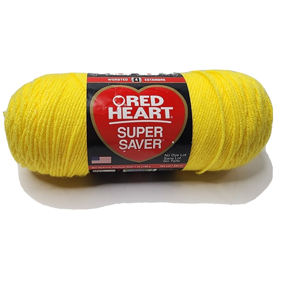 1 Skein Red Heart Knitting Crochet Yarn Acrylic Bright Yellow 7oz 364yrd Worsted